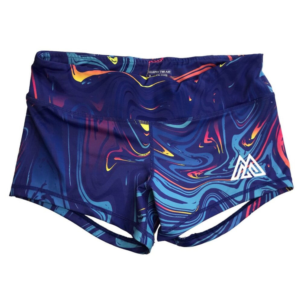 MISFIT Shorts Sharpen the Axe Hot Shorts Spandex Bike Yoga Purple Abstract L